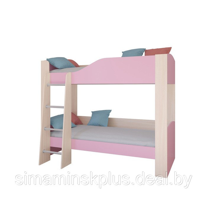 Детская двухъярусная кровать «Астра 2», без ящика, цвет дуб молочный / розовый - фото 2 - id-p177038406