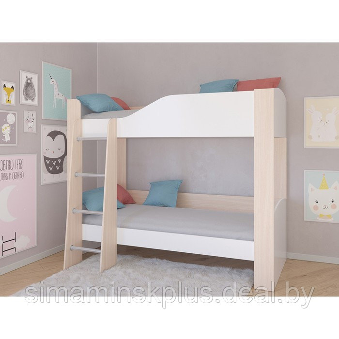 Детская двухъярусная кровать «Астра 2», без ящика, цвет дуб молочный / белый - фото 1 - id-p177038409