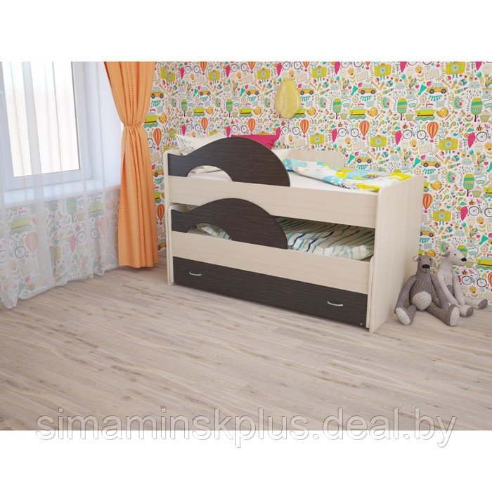 Кровать двухъярусная выкатная Матрешка 800х1600 с ящиком Венге/млечный дуб - фото 1 - id-p177038414