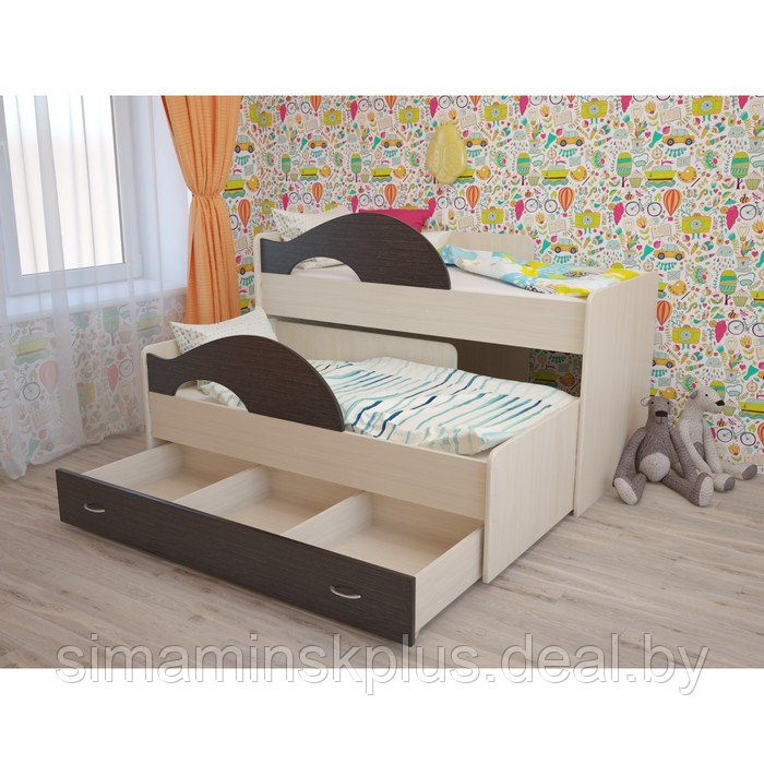 Кровать двухъярусная выкатная Матрешка 800х1600 с ящиком Венге/млечный дуб - фото 2 - id-p177038414