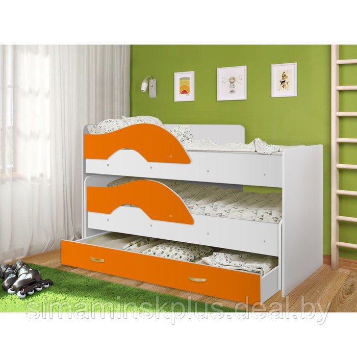 Кровать двухъярусная выкатная Матрешка Оранж/белый 800х1600 с ящиком - фото 1 - id-p177038416