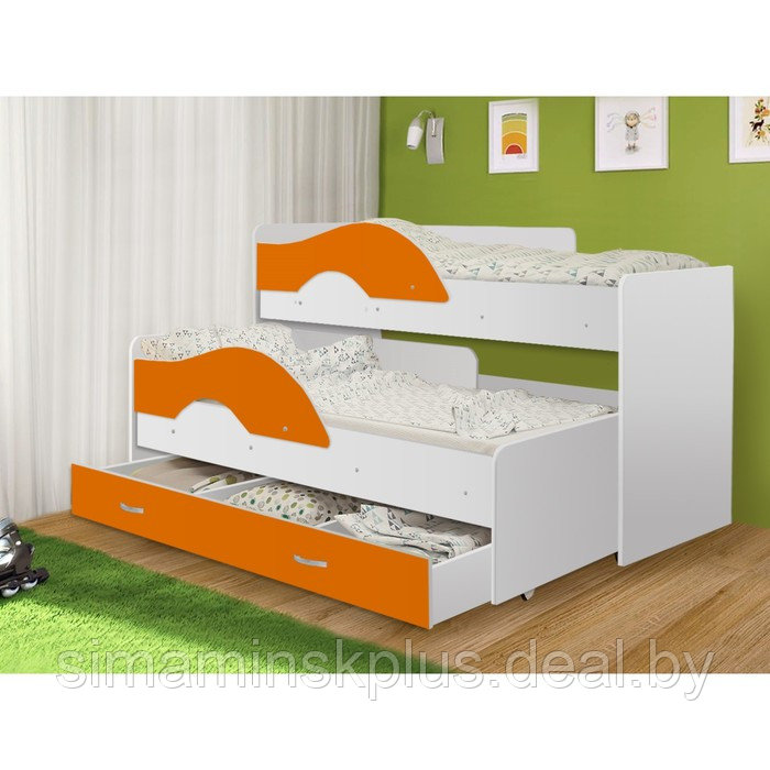 Кровать двухъярусная выкатная Матрешка Оранж/белый 800х1600 с ящиком - фото 2 - id-p177038416