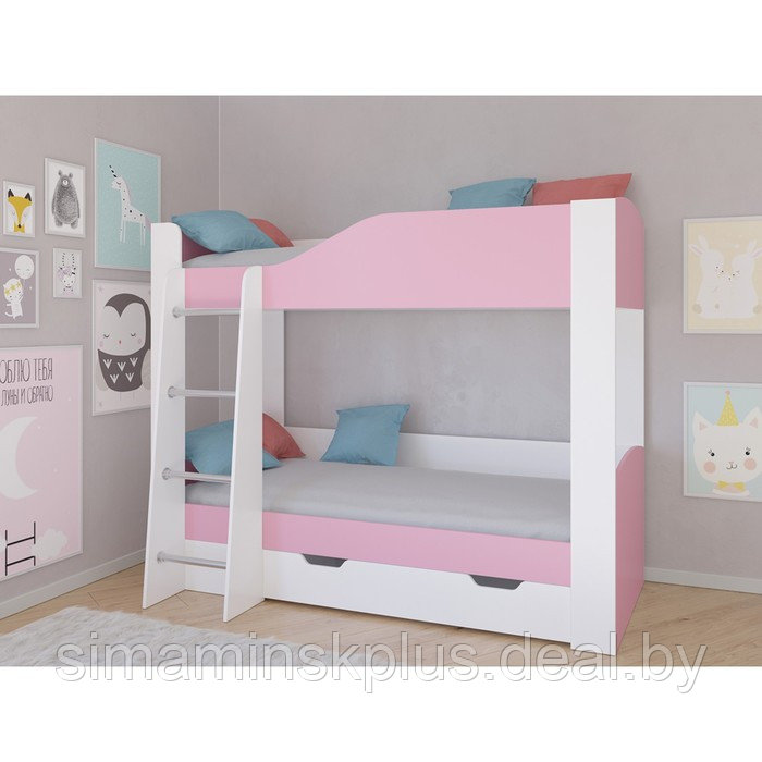 Детская двухъярусная кровать «Астра 2», цвет белый / розовый - фото 1 - id-p177038456