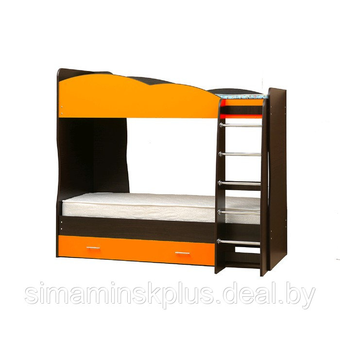 Кровать детская двухъярусная «Юниор 2.1», 800 × 2000 мм, лдсп, цвет венге / оранжевый - фото 1 - id-p177038473