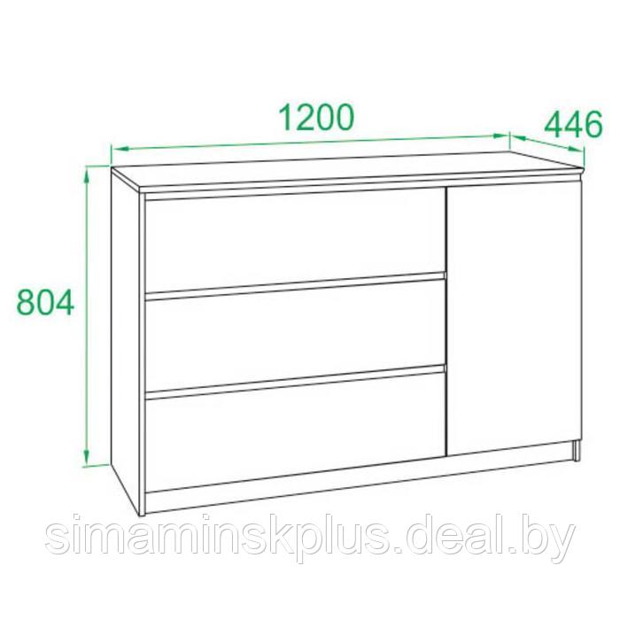 Комод с 3-мя ящиками и дверью, 1200 × 446 × 804 мм, цвет белый - фото 4 - id-p177488332