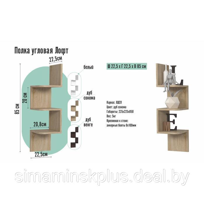 Полка угловая ЛОФТ, 225х225х850, Дуб сонома - фото 2 - id-p177036621
