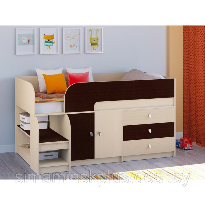 Детская кровать-чердак «Астра 9 V1», цвет дуб молочный/венге - фото 1 - id-p177038638