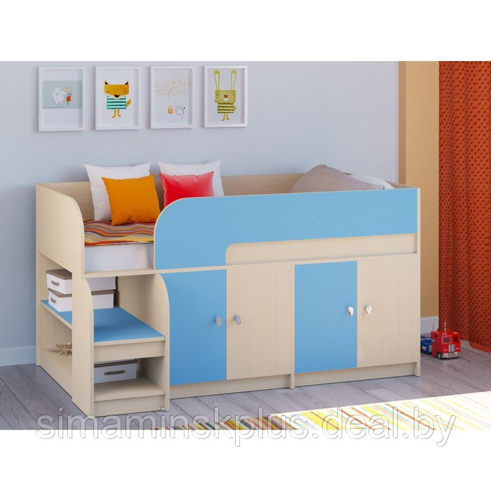 Детская кровать-чердак «Астра 9 V2», цвет дуб молочный/голубой - фото 1 - id-p177038650