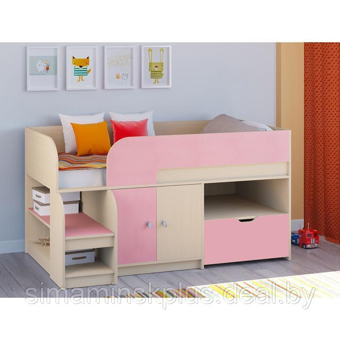 Детская кровать-чердак «Астра 9 V4», цвет дуб молочный/розовый - фото 1 - id-p177038656