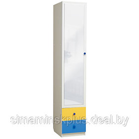Шкаф с ящиками и зеркалом «Радуга», 400 × 490 × 2100 мм, цвет белый/жёлтый/синий
