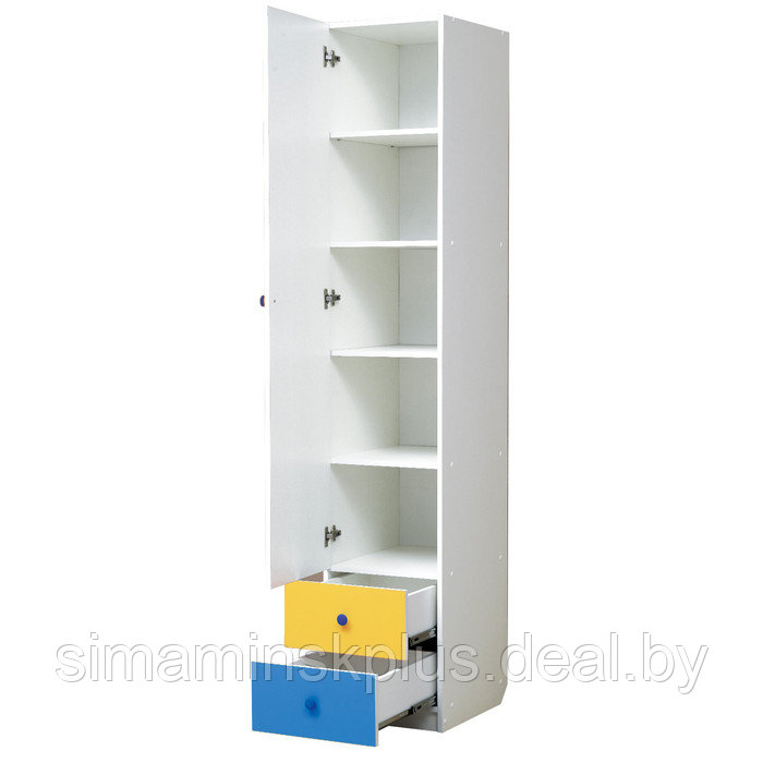 Шкаф с ящиками и зеркалом «Радуга», 400 × 490 × 2100 мм, цвет белый/жёлтый/синий - фото 2 - id-p177039638