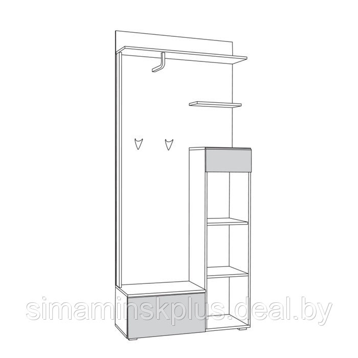 Прихожая Лайн 10.16, 898х351х2100, Дуб серый/Белый глянец - фото 2 - id-p177045405
