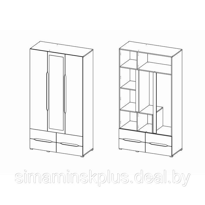 Шкаф «Вега», ЛДСП, 3 створки, 4 ящика, с зеркалом, цвет крафт белый/венге - фото 3 - id-p177056963