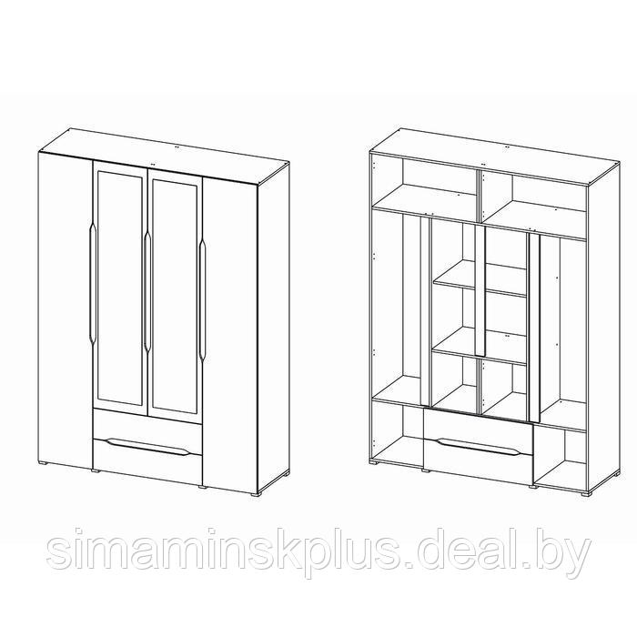 Шкаф «Вега», ЛДСП, 4 створки, 2 зеркала, цвет крафт белый/венге - фото 3 - id-p177057055