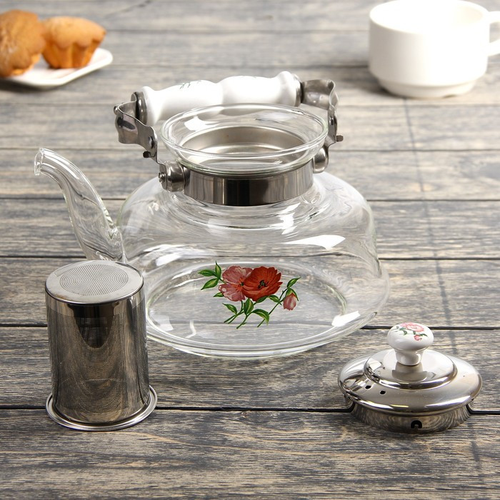 Чайник стеклянный заварочный «Мари», 1,4 л, 20,5×18×14 см, металлическое сито - фото 2 - id-p177013656