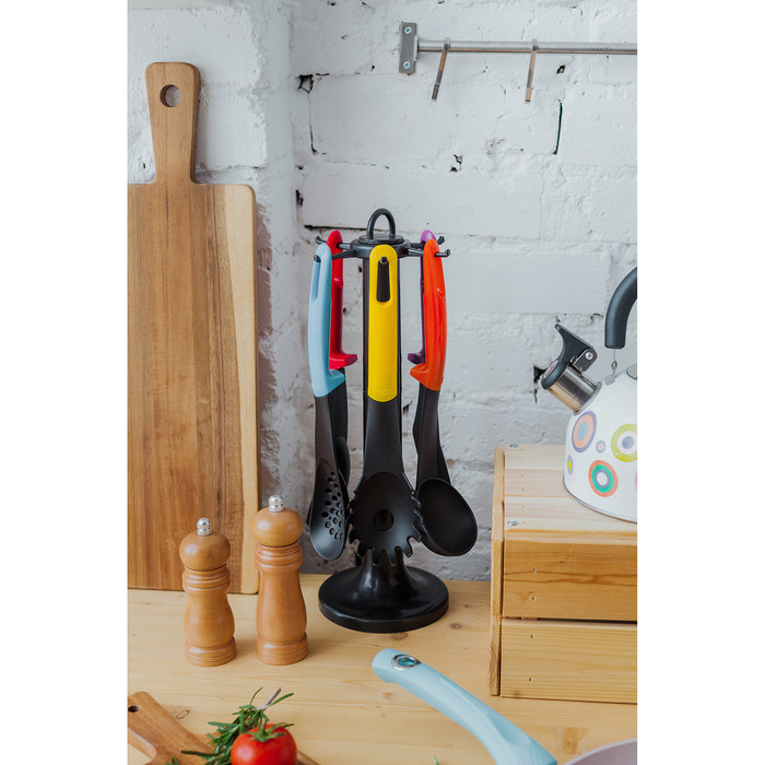Набор кухонных принадлежностей Доляна «Монпансье», 6 предметов, на подставке, цвет МИКС - фото 4 - id-p177006617