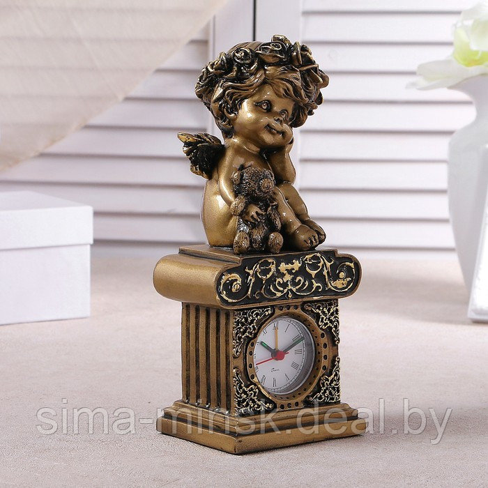 Часы настольные каминные "Ангел с медвежонком", цвет золото, h=25.5 см, микс - фото 4 - id-p177494640