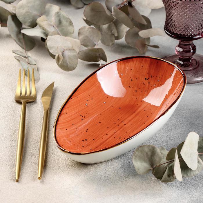 Блюдо керамическое сервировочное «Сапфир», 20,5×12,5×5 см, цвет оранжевый - фото 1 - id-p177024417