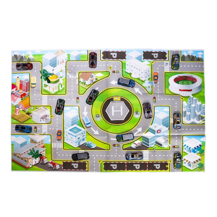 Игровой набор «Город», 24 металлические машинки с запуском и игровое поле - фото 3 - id-p177491648