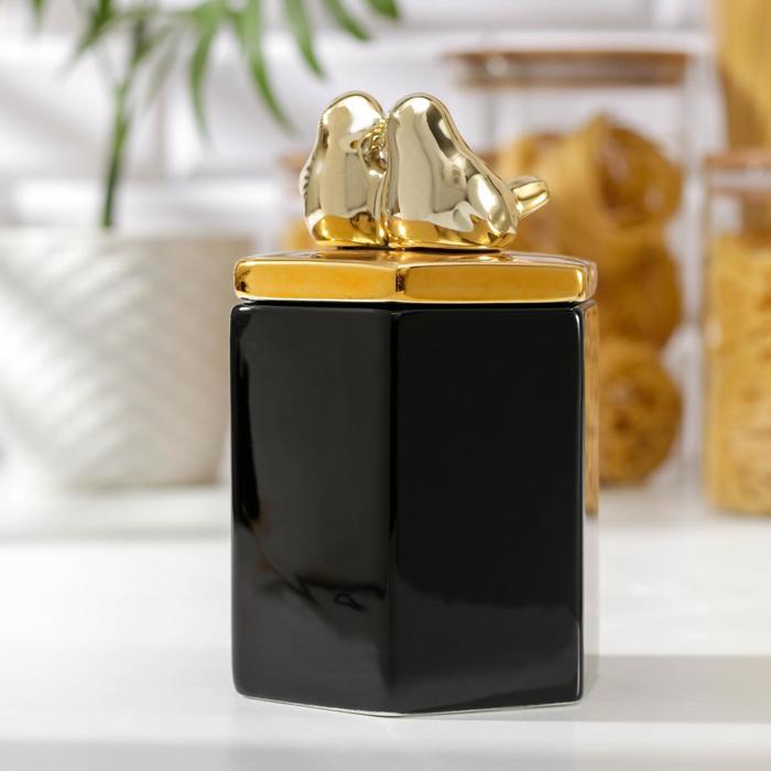 Банка керамическая для сыпучих продуктов «Золотое крыло», 10,5×16,5 см , цвет чёрный - фото 1 - id-p177016639