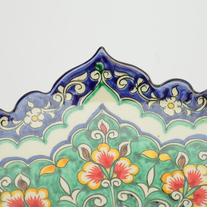 Ляган Риштанская Керамика "Цветы", 32 см, сине-зелёный, рифлённый - фото 3 - id-p177023652