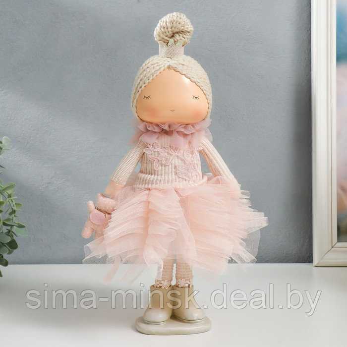 Кукла интерьерная "Малышка-принцесса в розовом платье, с медведем" 37,5х15х18,5 см - фото 1 - id-p177495338