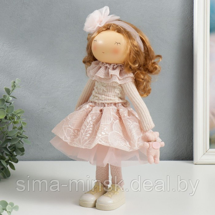 Кукла интерьерная "Малышка Ася в розовом, с медведем" 36х13х15,5 см - фото 4 - id-p177495339