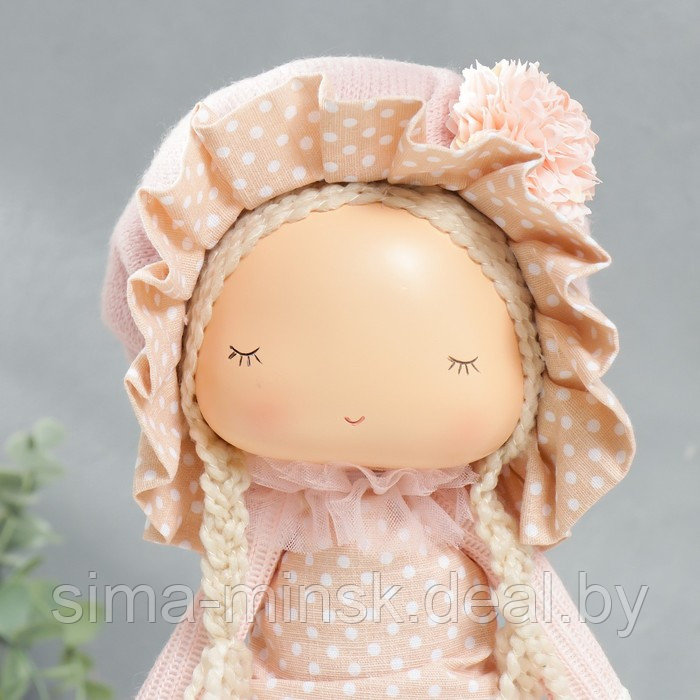 Кукла интерьерная "Малышка в чепчике и платье в горох, с корзиной цветов" 36х14х16 см - фото 5 - id-p177495341