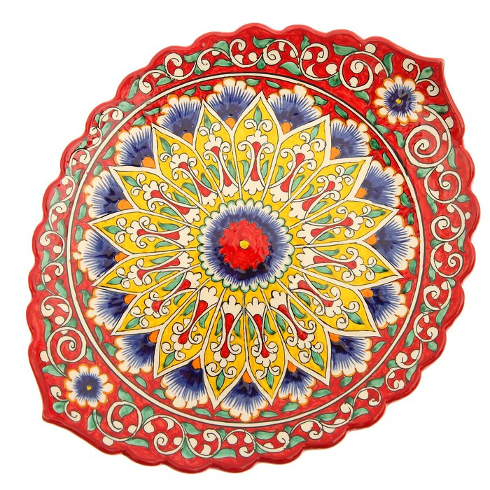 Ляган Риштанская Керамика "Цветы", 31 см, красный, рифлёный - фото 2 - id-p177023740