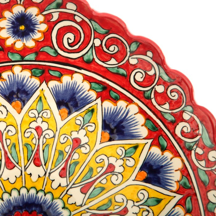 Ляган Риштанская Керамика "Цветы", 31 см, красный, рифлёный - фото 3 - id-p177023740