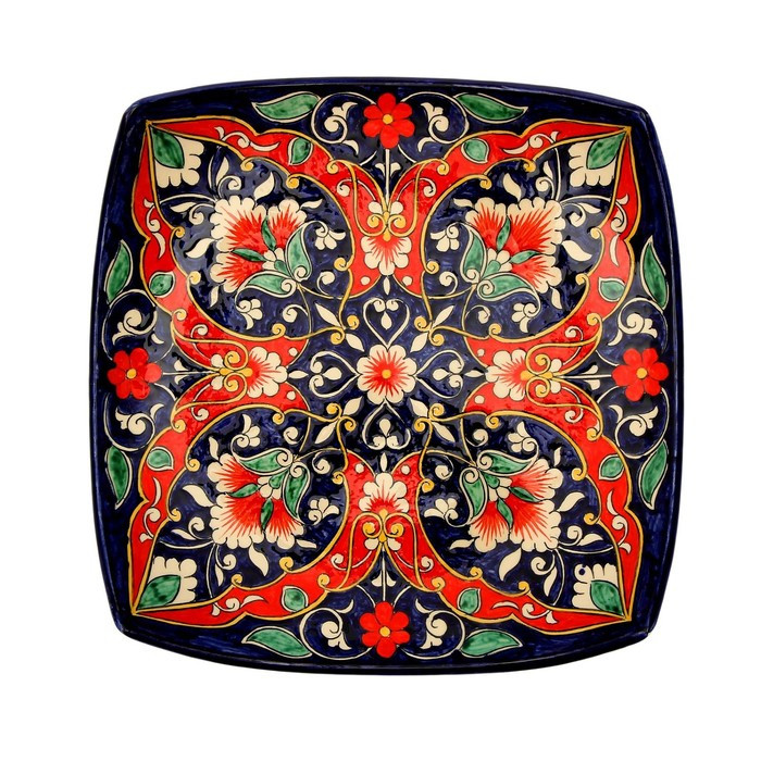 Ляган Риштанская Керамика "Цветы", 25 см, квадратный, красный - фото 4 - id-p177023751