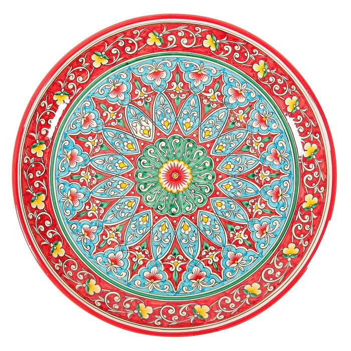 Ляган Риштанская Керамика "Цветы", 37 см, красный - фото 2 - id-p177023807