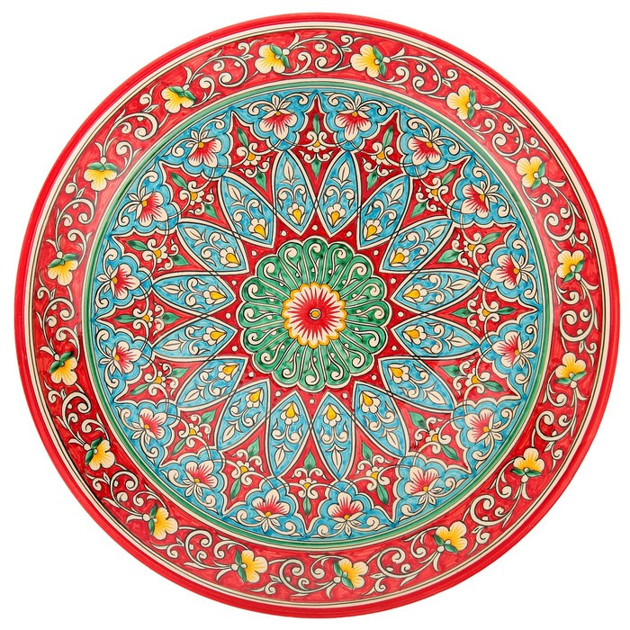 Ляган Риштанская Керамика "Цветы", 37 см, красный - фото 4 - id-p177023807