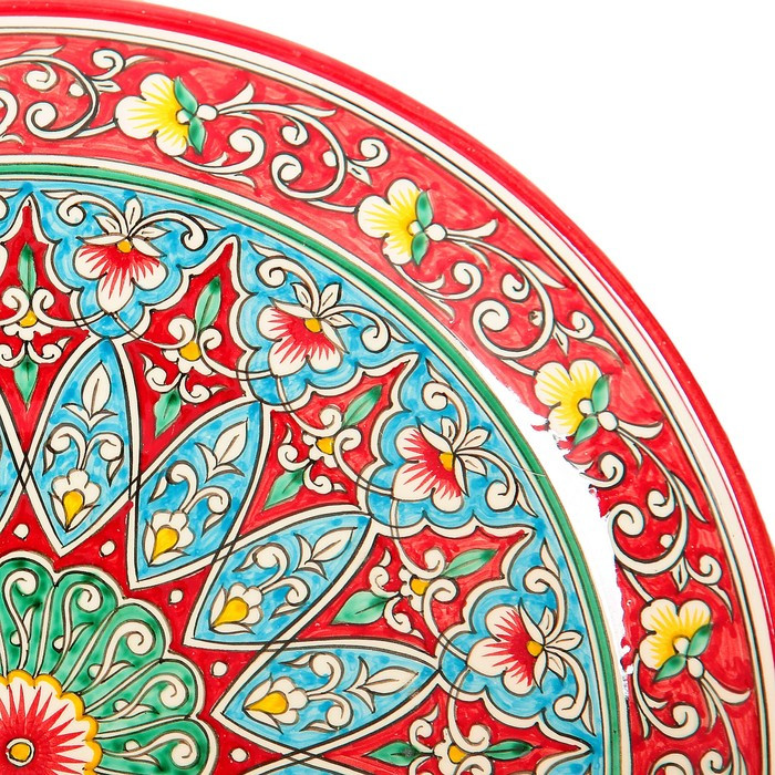 Ляган Риштанская Керамика "Цветы", 37 см, красный - фото 5 - id-p177023807