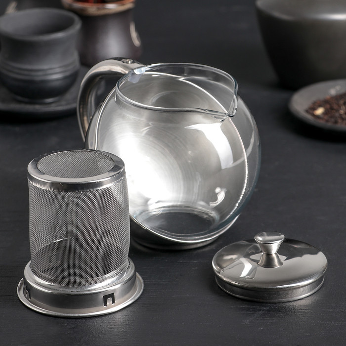 Чайник стеклянный заварочный «Металлик», 500 мл, с металлическим ситом - фото 2 - id-p177027096