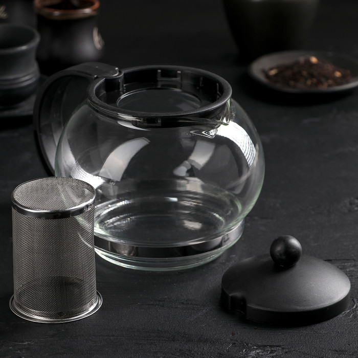 Чайник стеклянный заварочный «Вдохновение», 1,25 л, с металлическим ситом, цвет чёрный - фото 2 - id-p177027097