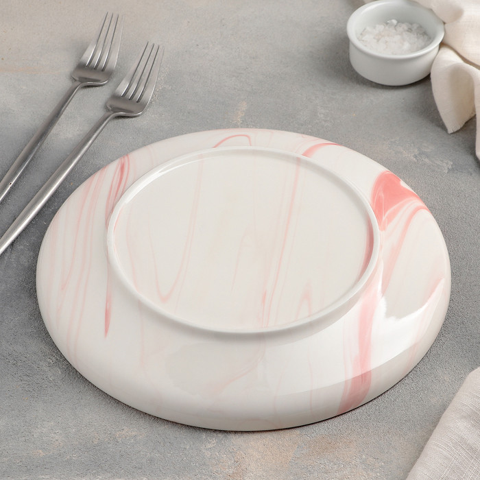 Тарелка керамическая обеденная «Мрамор», d=25 см, цвет розовый - фото 3 - id-p177024989