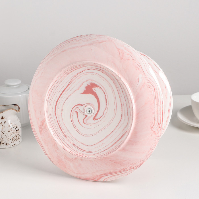 Блюдо керамическое 2-х ярусное «Мрамор», d=20,5/25 см, цвет розовый - фото 3 - id-p177022724