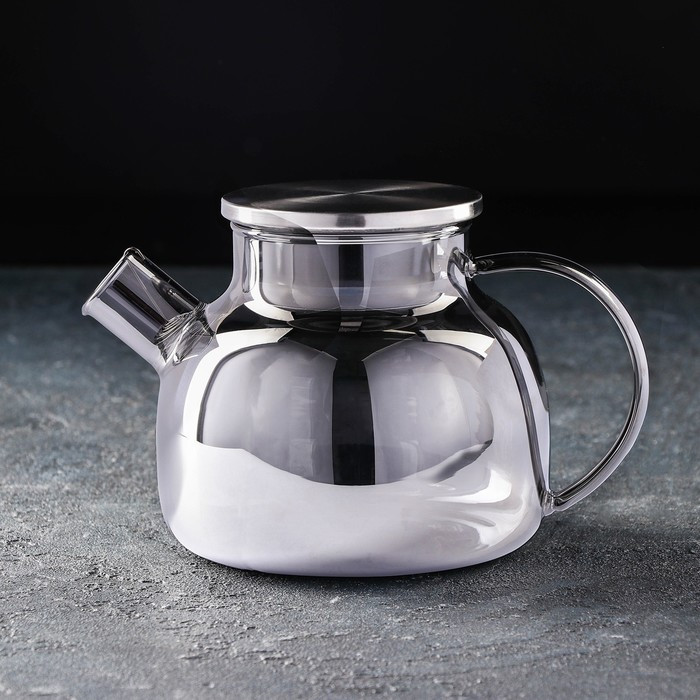 Чайник стеклянный заварочный «Глори», 1 л, с металлическим ситом, цвет серый - фото 1 - id-p177027141