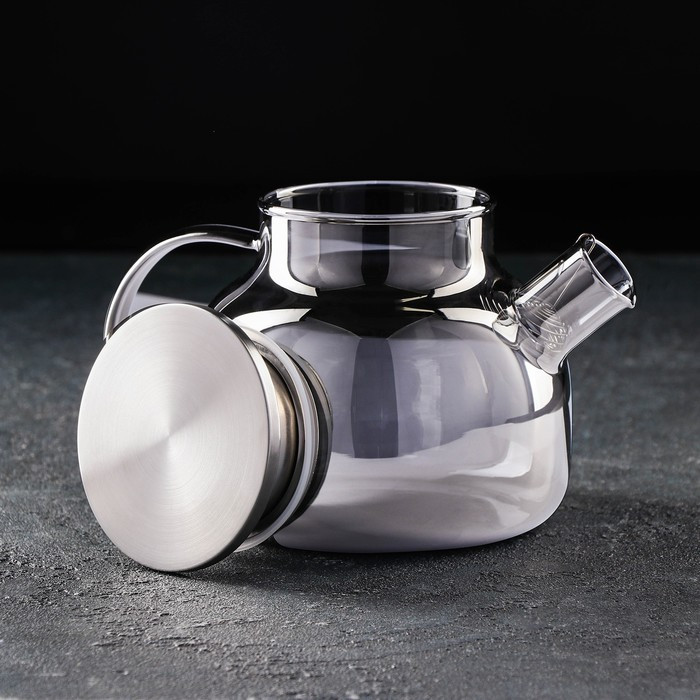 Чайник стеклянный заварочный «Глори», 1 л, с металлическим ситом, цвет серый - фото 2 - id-p177027141