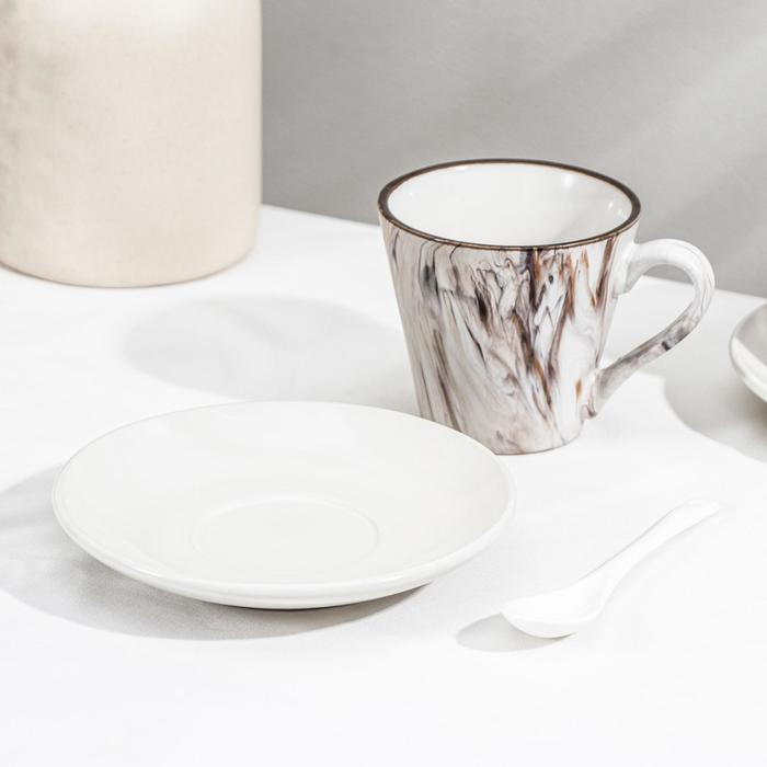 Набор чайный керамический на металлической подставке «Мрамор», 6 предметов: 2 чашки 200 мл, 2 блюдца d=14 см, - фото 3 - id-p177021565