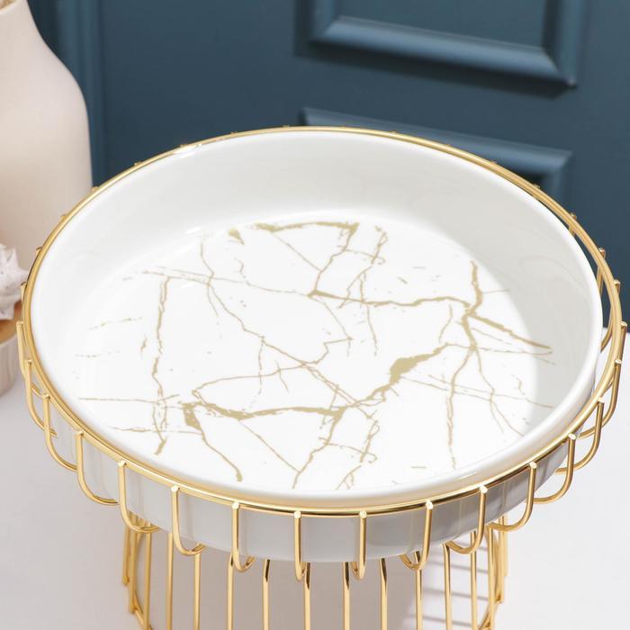 Подставка для десертов керамическая на металлической подставке «Богема. Gold», 26×16,5 см, цвет белый - фото 2 - id-p177022780