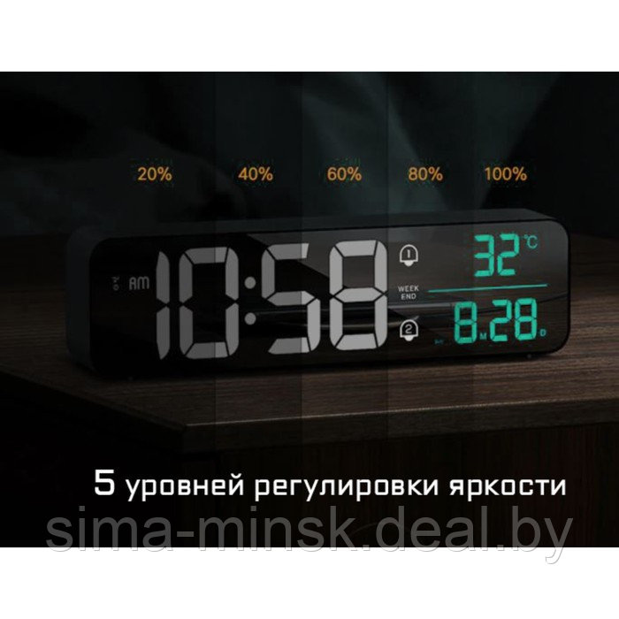 Часы электронные настольные, настенные: будильник, календарь, термометр 3.5 х 7 х 26.5 см - фото 3 - id-p177494324