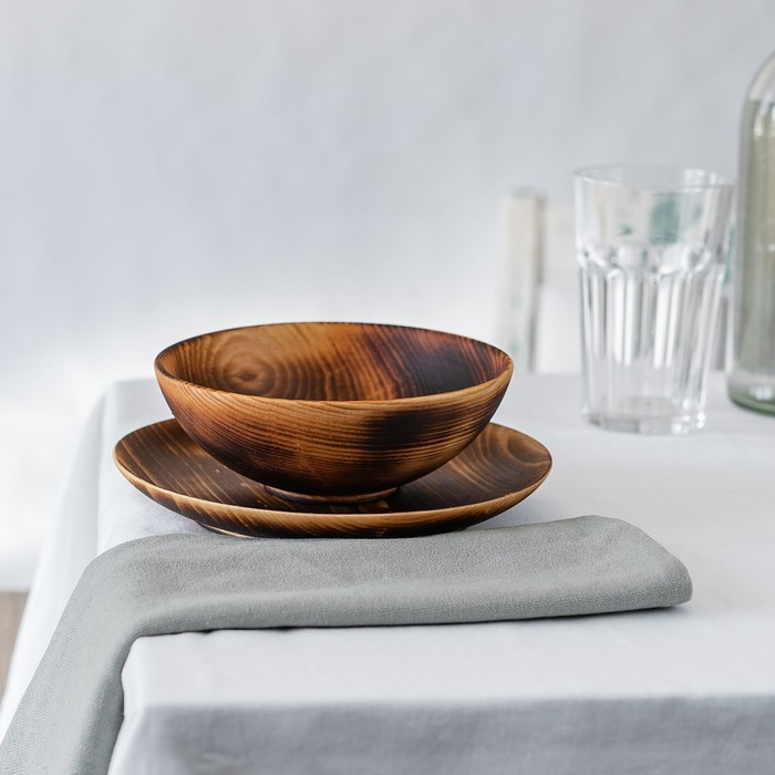 Набор тарелок из натурального кедра Mаgistrо, 2 шт: 20×2,5 см, 16×6 см, обожжённые - фото 2 - id-p177015450