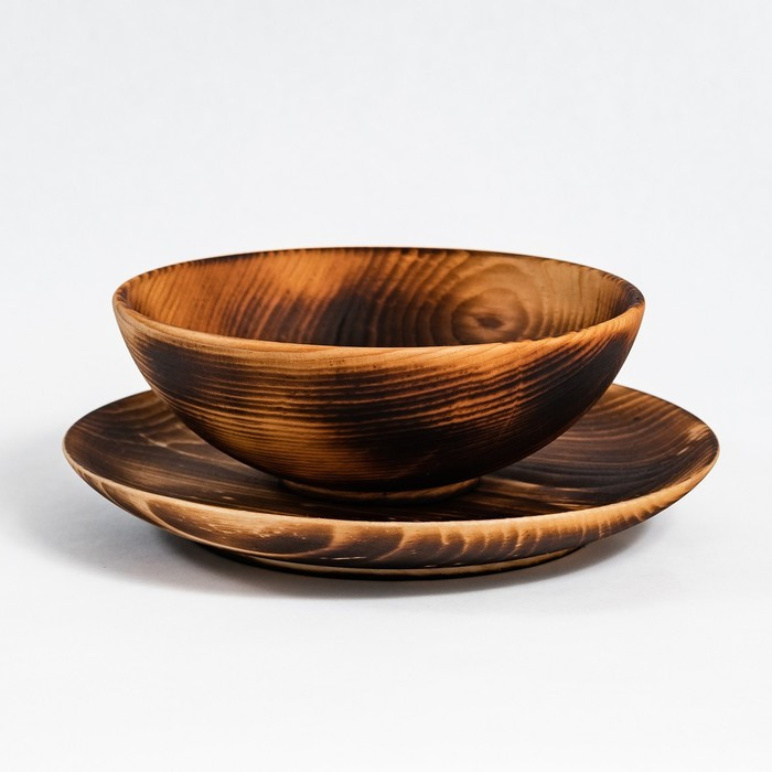 Набор тарелок из натурального кедра Mаgistrо, 2 шт: 20×2,5 см, 16×6 см, обожжённые - фото 3 - id-p177015450