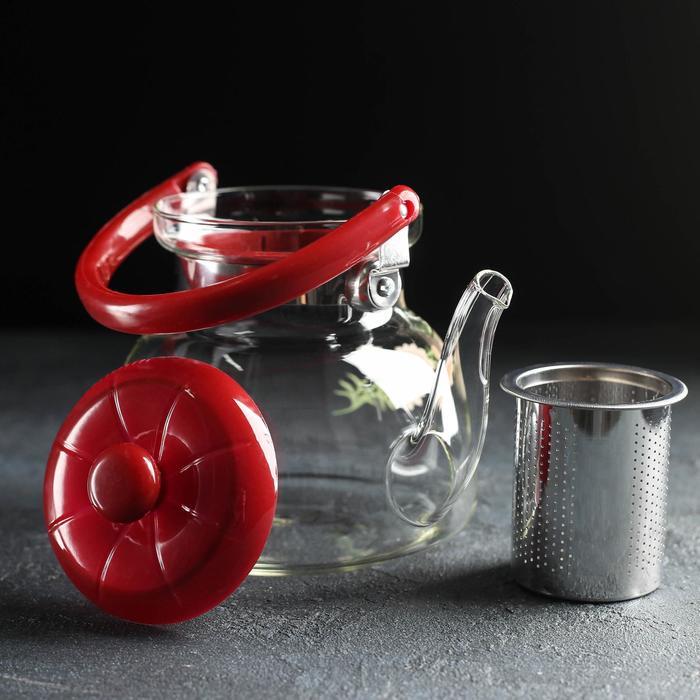 Чайник стеклянный заварочный с металлическим ситом «Цветочная фантазия», 1 л - фото 2 - id-p177013632