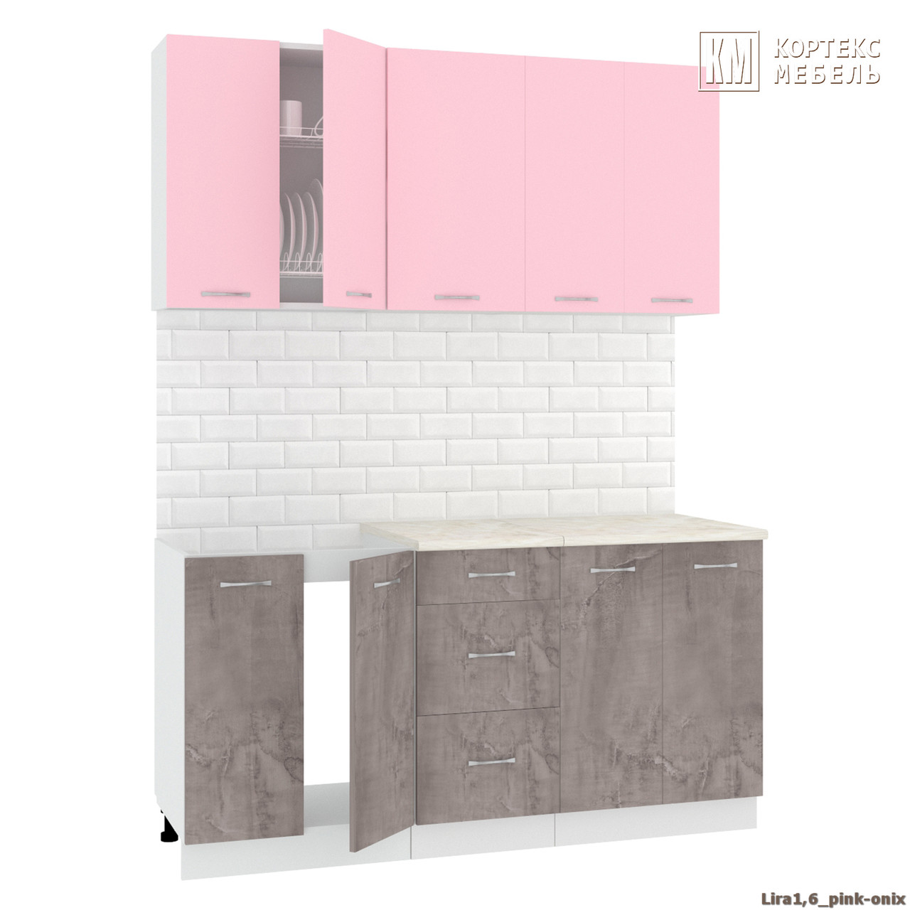 Кухня Корнелия Лира 1,6м розовый/оникс - фото 1 - id-p177518360