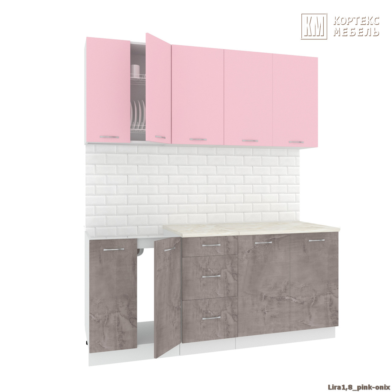 Кухня Корнелия Лира 1,8м розовый/оникс - фото 1 - id-p177518470