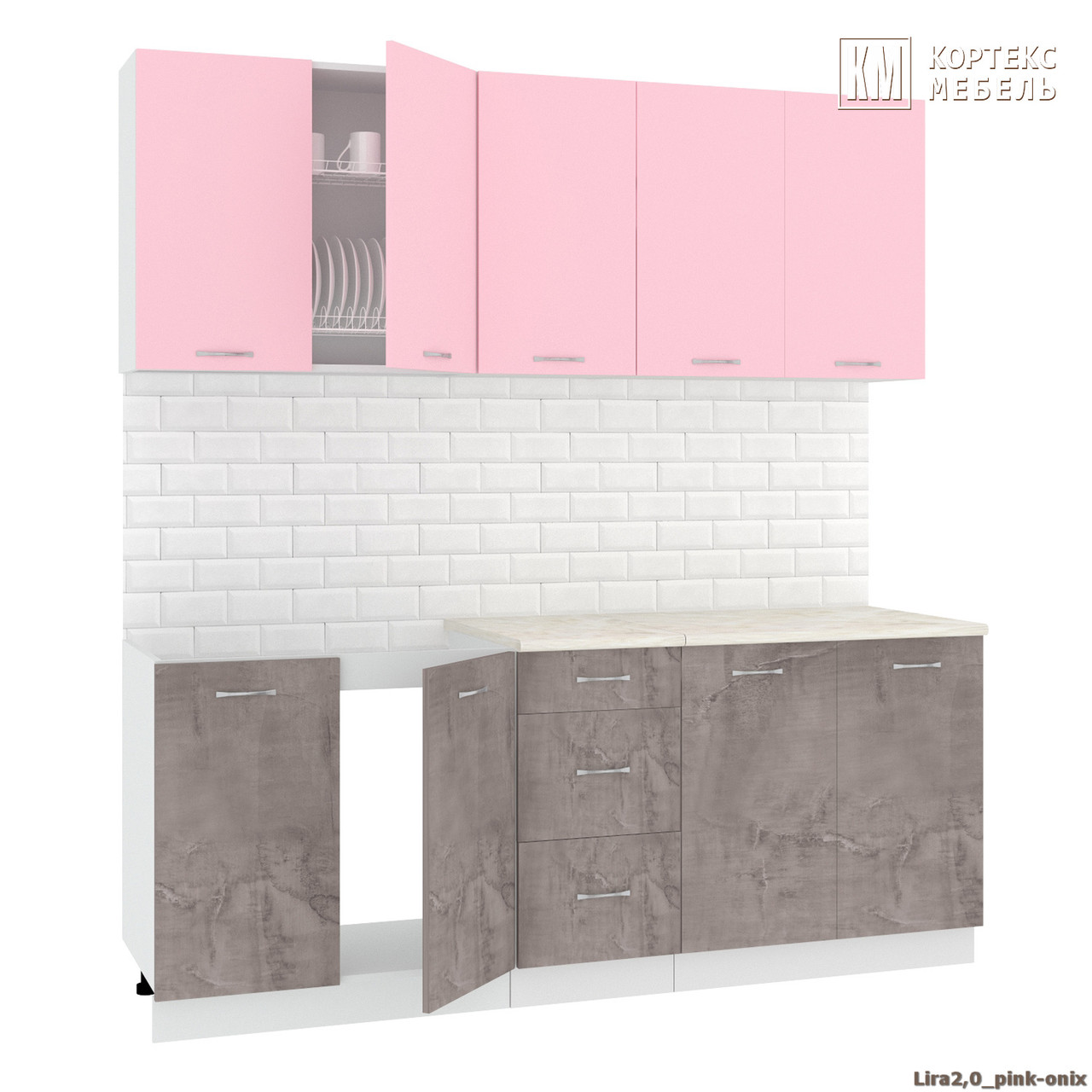 Кухня Корнелия Лира 2,0м розовый/оникс