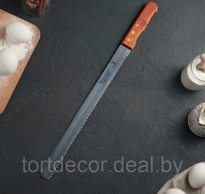 Нож для бисквита 35 см, крупные зубцы, ручка дерево - фото 1 - id-p177590991